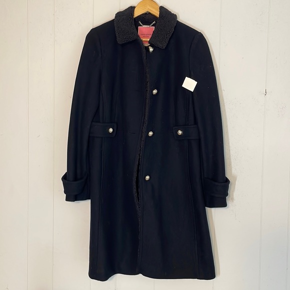 kate spade Wool Blend Coat with Faux Shearling Collar and Trim - Picture 3 of 17